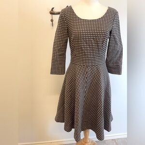 BodenKate Dress Taupe Polka Dot Wool Blend Fit & Flare | Size 4R